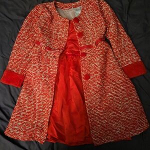 Chic Red Tweed Coat with Button Details